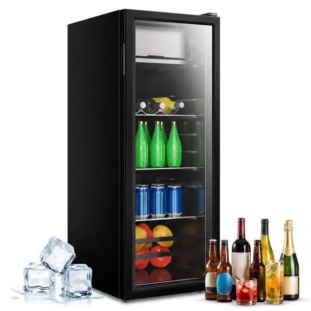 Main image of 170 Can Beverage Refrigerator, Wine Cooler with 7 Adjustable Thermostat | Freestanding Drink Fridge with LED Light for Home Office Dorm, Black