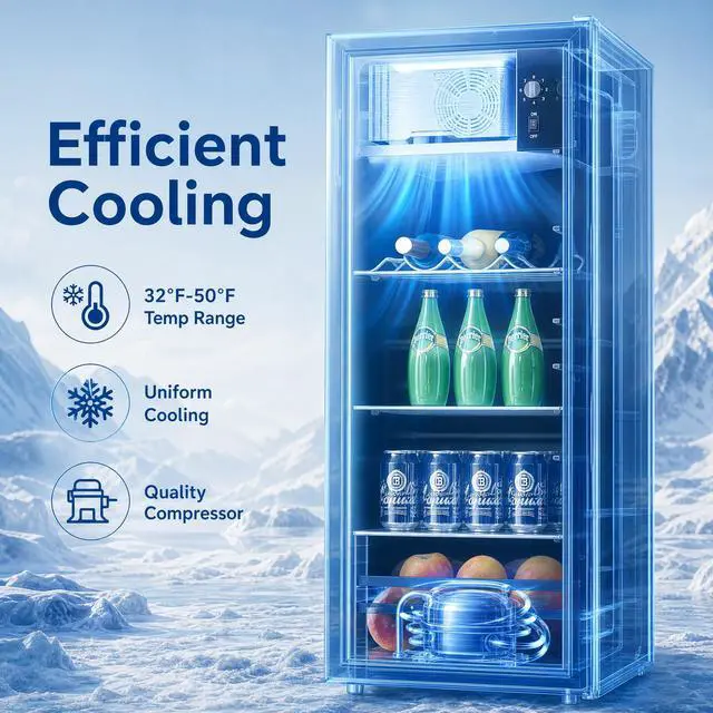 Alt view image 4 of 7 - 170 Can Beverage Refrigerator, Wine Cooler with 7 Adjustable Thermostat | Freestanding Drink Fridge with LED Light for Home Office Dorm, Black