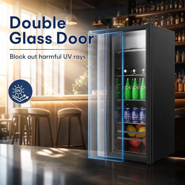 Alt view image 5 of 7 - 170 Can Beverage Refrigerator, Wine Cooler with 7 Adjustable Thermostat | Freestanding Drink Fridge with LED Light for Home Office Dorm, Black