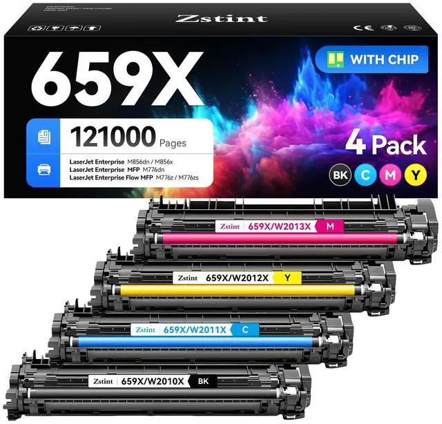 Main image of 659X Toner Cartridge Set 4-Pack High-yield Replacement for HP 659X 659A W2010X W2011X W2012X W2013X Toner Compatible with HP Color LaserJet Enterprise MFP M776dn M856dn M856x Flow M776z M776zs Printer