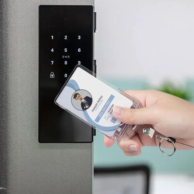 Alt view image 7 of 7 - 50 Pack Permanent Locking Hard Plastic ID Badge Holder-Vertical Clear ID Badge Holder Heavy Duty Card Protector Pouch for Passes Access Office Student IDs Proximity RFID One or Two I'd Cards
