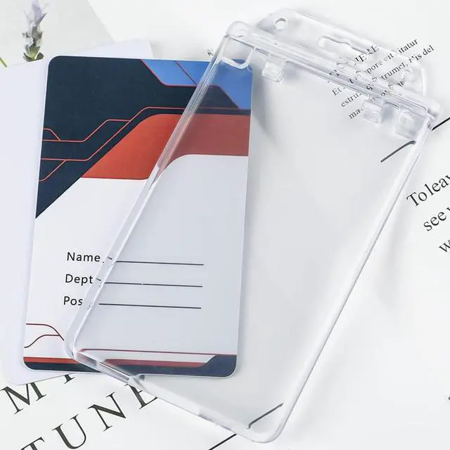 Alt view image 6 of 7 - 50 Pack Permanent Locking Hard Plastic ID Badge Holder-Vertical Clear ID Badge Holder Heavy Duty Card Protector Pouch for Passes Access Office Student IDs Proximity RFID One or Two I'd Cards