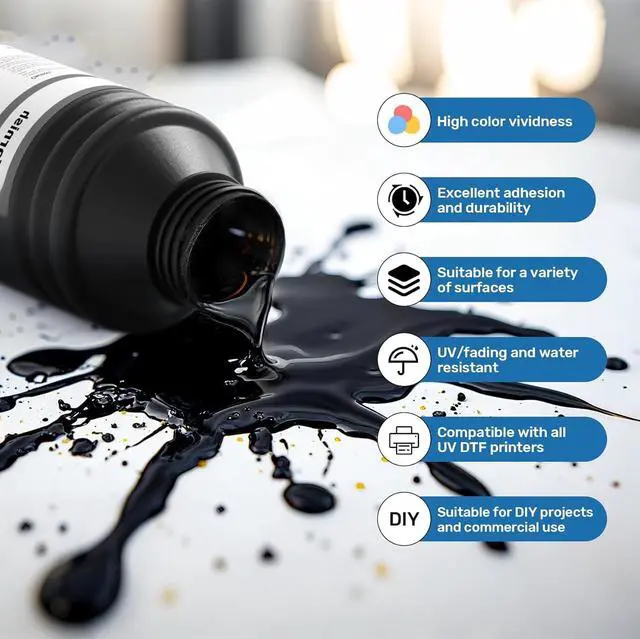 Alt view image 3 of 5 - UV DTF Ink 8x500ml (CMYKWW+VV Hard Gloss Varnish) Fast-Drying UV Curable Ink for PET A/B Film Transfer, Compatible with XP600, TX800, i3200, L805, 1390, DX5/DX6/DX7, i1600, DX10