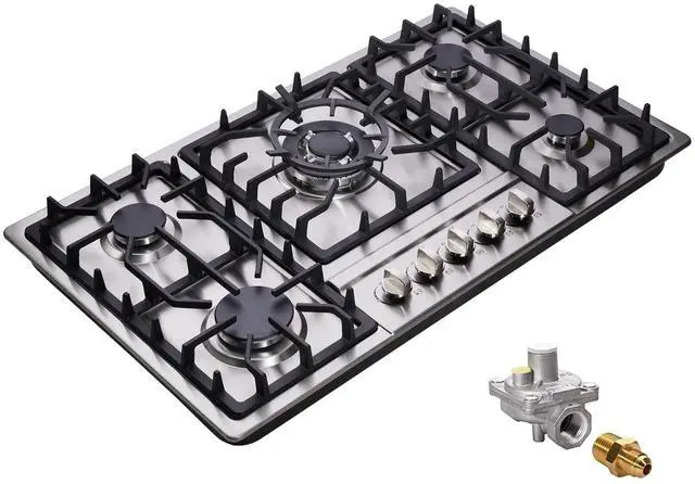 Main image of DM5808 34 Inch Stainless Steel Built-in 5 Burner Gas Cooktop - LPG/NG Convertible Dual Fuel Gas Hob