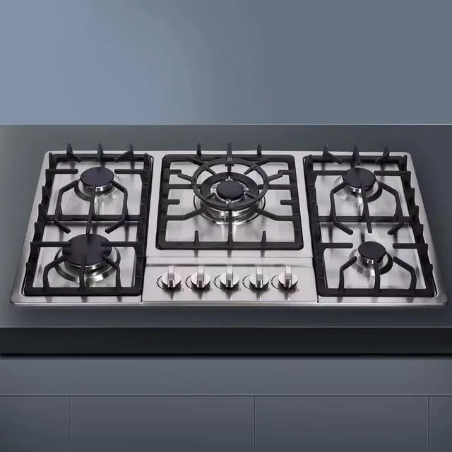 Alt view image 2 of 7 - DM5808 34 Inch Stainless Steel Built-in 5 Burner Gas Cooktop - LPG/NG Convertible Dual Fuel Gas Hob