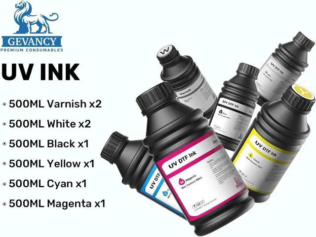 Alt view image 2 of 5 - UV DTF Ink 8x500ml (CMYKWW+VV Hard Gloss Varnish) Fast-Drying UV Curable Ink for PET A/B Film Transfer, Compatible with XP600, TX800, i3200, L805, 1390, DX5/DX6/DX7, i1600, DX10