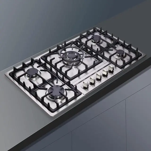 Alt view image 6 of 7 - DM5808 34 Inch Stainless Steel Built-in 5 Burner Gas Cooktop - LPG/NG Convertible Dual Fuel Gas Hob