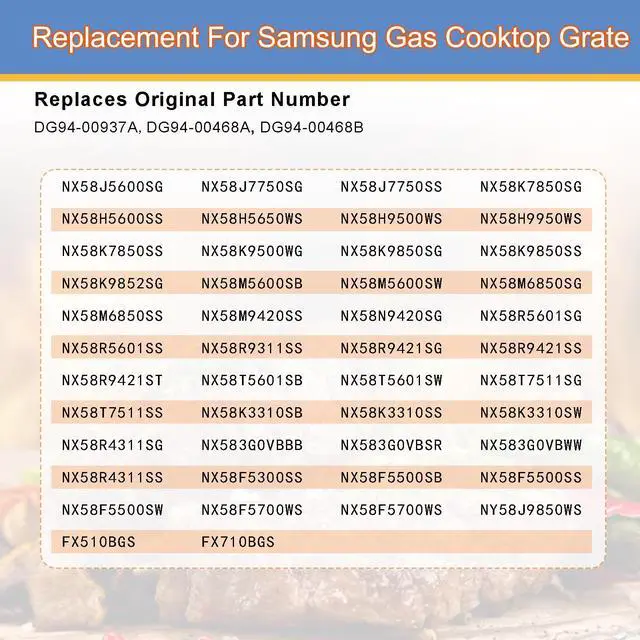 Alt view image 4 of 7 - DG94-00937A DG94-00468B Side Grate Replacement for Samsung Stove Parts | Grill Grate for NX58H9500WS NX58H5600SS NX58R5601SS NX58J5600SG Samsung Gas Range Parts Surface Burner Grate Cast Iron 1 Pack
