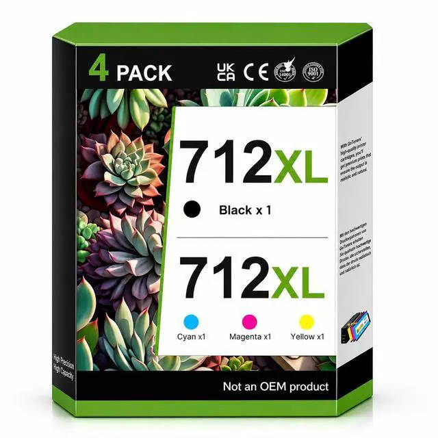 Main image of 712XL Ink Cartridges High Yield Compatible Replacement for HP 712 Ink Cartridges Combo Pack Work for HP DesignJet T210 T230 T630 T650 Printers (4 Pack, 80-ml Black + 29-ml Color)
