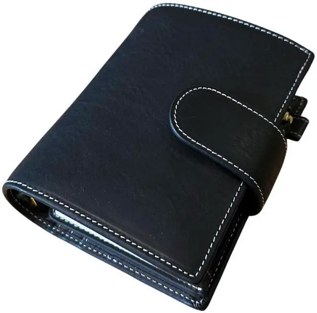 Main image of A7 Organizer Minerva Box Genuine Leather Journal Notebook,Stalogy Rings Planner Pocket size Notebook with 25MM Binder Mini Agenda Diary (Black)