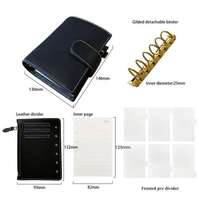 Alt view image 2 of 7 - A7 Organizer Minerva Box Genuine Leather Journal Notebook,Stalogy Rings Planner Pocket size Notebook with 25MM Binder Mini Agenda Diary (Black)