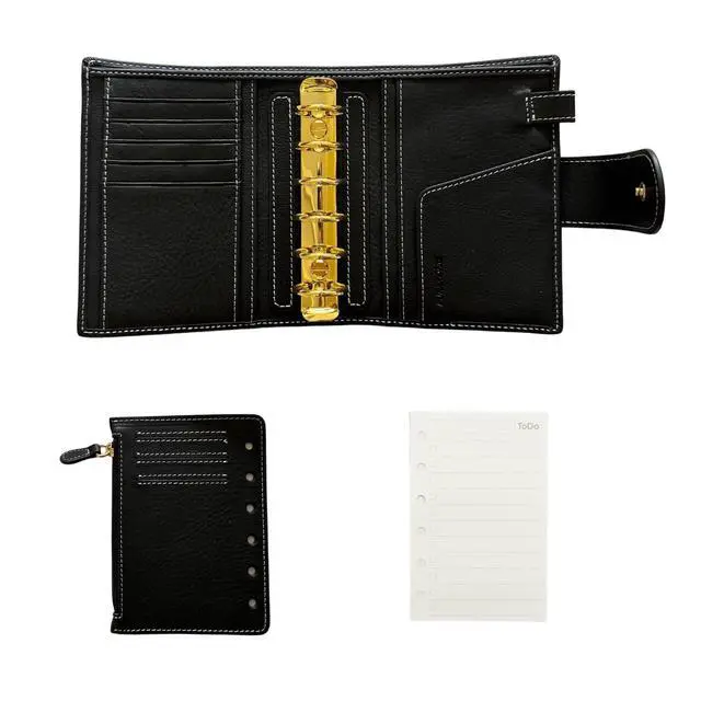 Alt view image 3 of 7 - A7 Organizer Minerva Box Genuine Leather Journal Notebook,Stalogy Rings Planner Pocket size Notebook with 25MM Binder Mini Agenda Diary (Black)