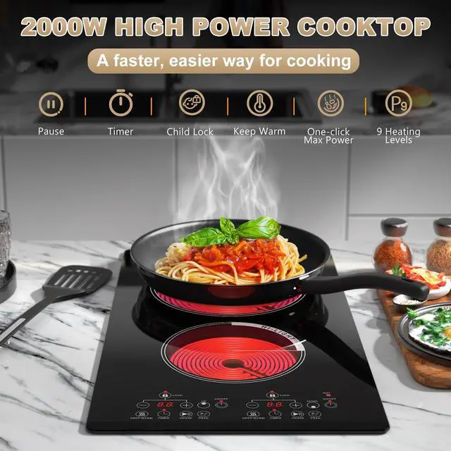 Alt view image 2 of 7 - 2000W 12 inch two burner Electric cooktop stove top burner estufa eléctrica de mesa portable cooktop electric burner parrilla eléctrica para cocinar portable electric burners for cooking