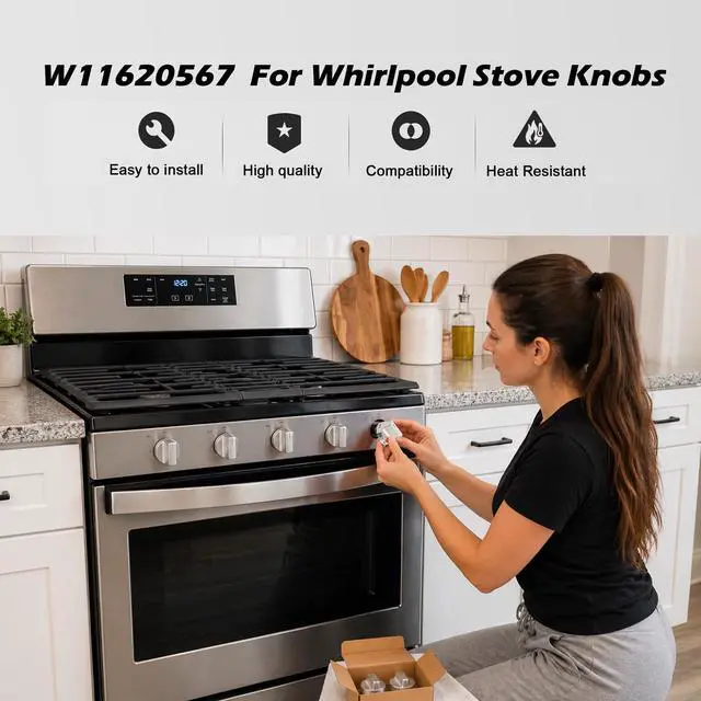 Alt view image 5 of 7 - (5Pcs) W11620567 Gas Stove Knobs Replacements Compatible with Whirlpool WFG525S0JS5/WFG525S0JS6 WFG525S0JZ5/WFG525S0JZ6/WFG535S0LS4, Range Oven Knob Replace Part W11510456 PS16745048
