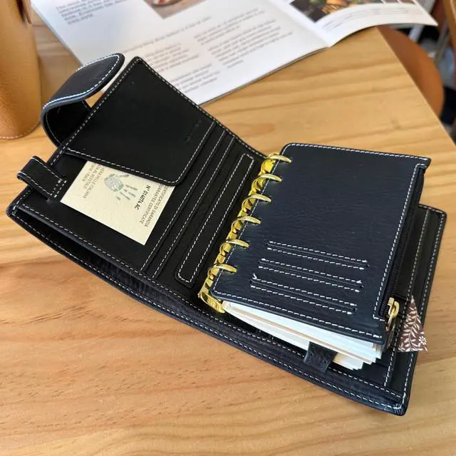 Alt view image 5 of 7 - A7 Organizer Minerva Box Genuine Leather Journal Notebook,Stalogy Rings Planner Pocket size Notebook with 25MM Binder Mini Agenda Diary (Black)