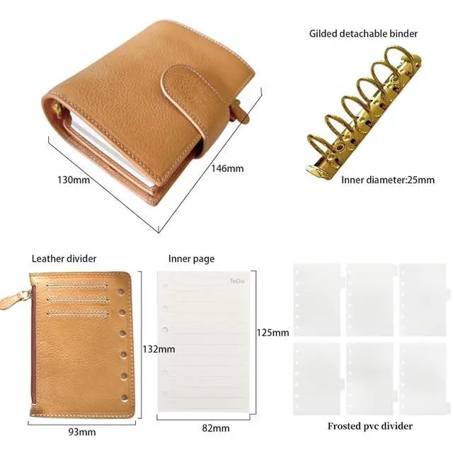 Alt view image 2 of 7 - A7 Organizer Minerva Box Genuine Leather Journal Notebook,Stalogy Rings Planner Pocket size Notebook with 25MM Binder Mini Agenda Diary (Original color)