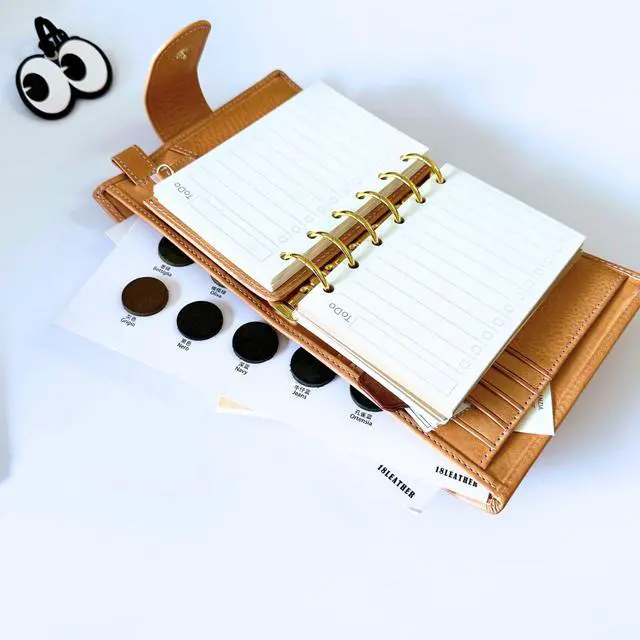 Alt view image 6 of 7 - A7 Organizer Minerva Box Genuine Leather Journal Notebook,Stalogy Rings Planner Pocket size Notebook with 25MM Binder Mini Agenda Diary (Original color)