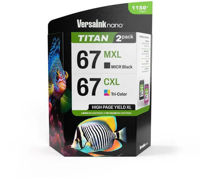 Main image of Nano 67 MXL Titan-Magnetic Black & Color 2-Pack - Replaces 67 and 67 XL, Works with DESKJET 2723,2734,2755,2855,4133,4155,4255, Envy 6055,6075,6455,6475