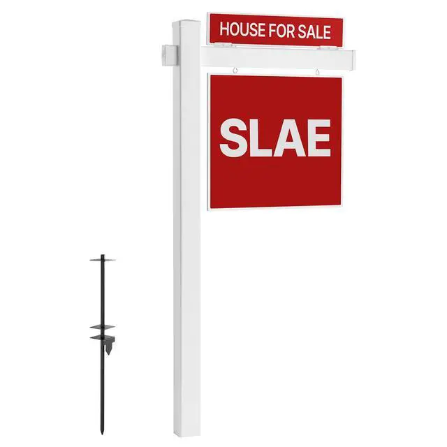 Alt view image 2 of 7 - Real Estate Sign Post, 6 ft Tall, PVC Realtor Yard Sign Holder with 36 in Arm Holds up to 24 in, Easy to Install, Wind-Resistant, for Open House and Home, Yard, Road, Outdoor, White (No Signs)