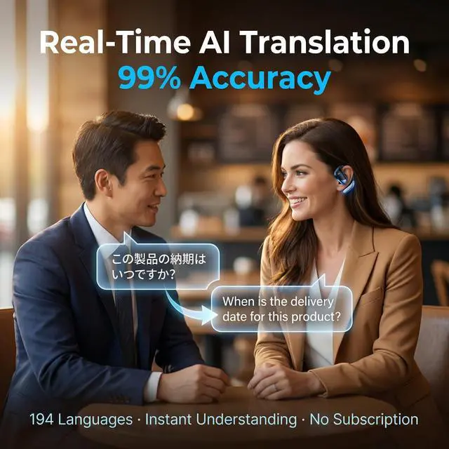 Alt view image 3 of 7 - AI Translation Earbuds Real Time 194 Languages Translator Earbuds, No Subscription, 60H Battery Open Ear Bluetooth 5.4 Headphones, Audifonos Traductores Inglés Español for Travel Business Learning