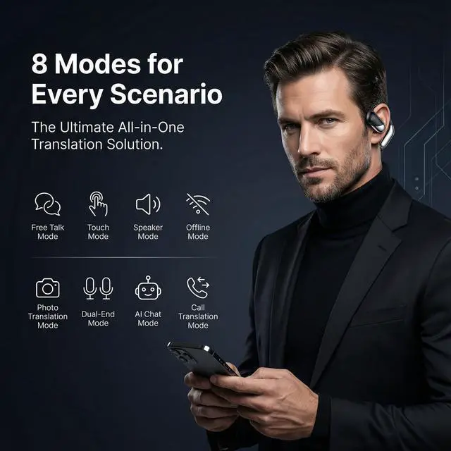 Alt view image 4 of 7 - AI Translation Earbuds Real Time 194 Languages Translator Earbuds, No Subscription, 60H Battery Open Ear Bluetooth 5.4 Headphones, Audifonos Traductores Inglés Español for Travel Business Learning