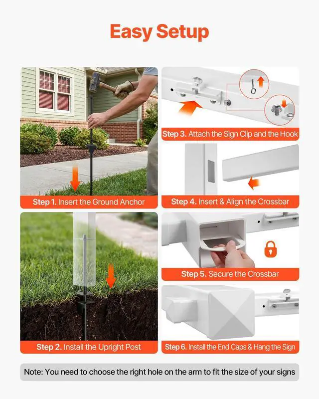 Alt view image 6 of 7 - Real Estate Sign Post, 6 ft Tall, PVC Realtor Yard Sign Holder with 36 in Arm Holds up to 24 in, Easy to Install, Wind-Resistant, for Open House and Home, Yard, Road, Outdoor, White (No Signs)