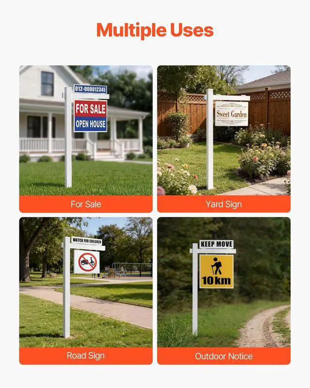 Alt view image 7 of 7 - Real Estate Sign Post, 6 ft Tall, PVC Realtor Yard Sign Holder with 36 in Arm Holds up to 24 in, Easy to Install, Wind-Resistant, for Open House and Home, Yard, Road, Outdoor, White (No Signs)
