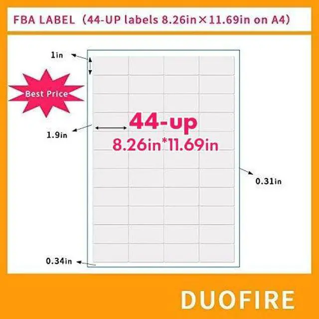 Alt view image 2 of 7 - FBA Label Shipping Mailing Stickers A4(500Sheets, 22000Labels) 44-up Labels 48.5 X 25.4 Mm on A4(1 X 1.9 Inches), White Self Adhesive Shipping Mailing Stickers for Laser/Inkjet Printer