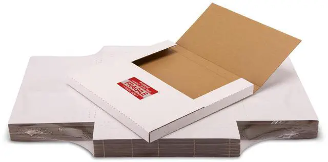 Main image of 12.8x12.8x1 inch Shipping Boxes, Vinyl Record LP Mailer, 50-Pack | Cardboard Box for Album, Book Mailing, Packaging, Moving, Storage, with Fragile Stickers, Multi-Depth, White