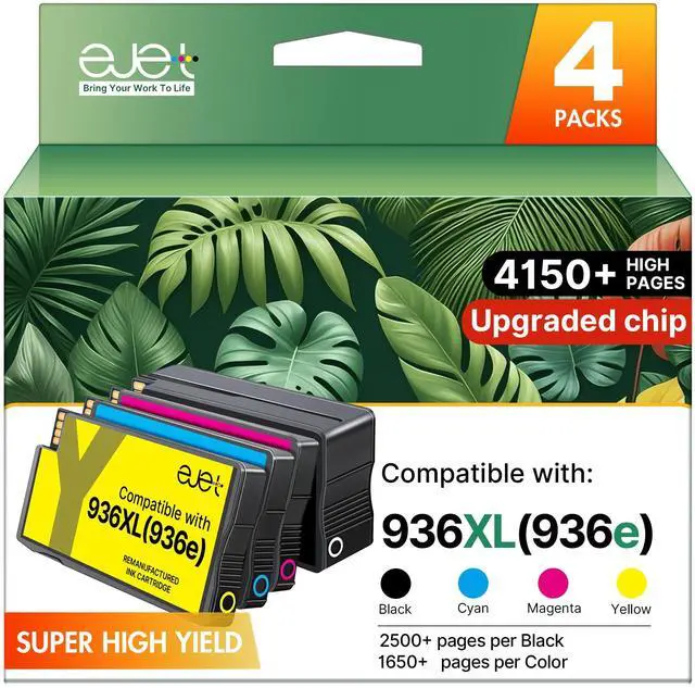 Main image of 936XL High Yield Replacement for HP 936 Ink Cartridges 4 Pack | 936 ink cartridges for HP printers Offic Pro 9125e, 9120e, 9135e, 9130e, 9122e, Wide Format 9730e