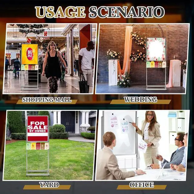 Alt view image 5 of 6 - 22" x 28" Metal Poster Sign Holder Floor Stand with 5 Pocket Acrylic Brochure Holder 4x9 Floor Standing Double Side Slide in Heavy Duty 63" H Non Slip for Display Outdoor Indoor Store (Black)