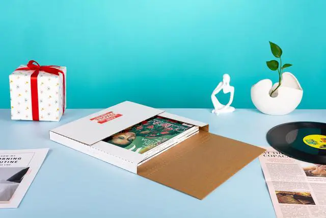 Alt view image 4 of 7 - 12.8x12.8x1 inch Shipping Boxes, Vinyl Record LP Mailer, 50-Pack | Cardboard Box for Album, Book Mailing, Packaging, Moving, Storage, with Fragile Stickers, Multi-Depth, White