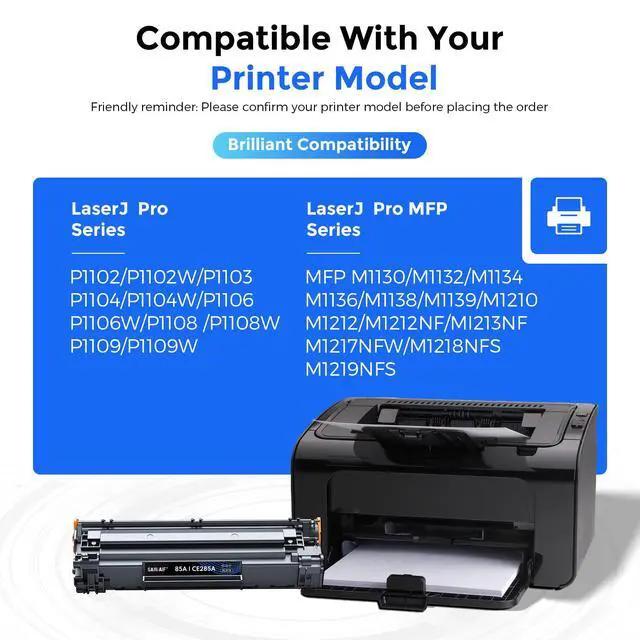 Alt view image 2 of 7 - 85A CE285A Toner Cartridge High Yield Pages Compatible Replacement for hp 85A CE285A Work with LASERJ Pro P1102w P1109w; LASERJ Pro MFP M1212nf M1217nfw