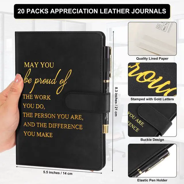 Alt view image 2 of 6 - 40 Pcs Employee Appreciation Gifts Bulk Inspirational A5 Leather Notebooks Journal with Pens Thank You Gift for Coworker Staff Social Worker Teacher Nurse Office Back to School (Black)
