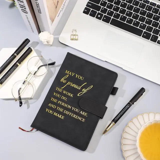 Alt view image 4 of 6 - 40 Pcs Employee Appreciation Gifts Bulk Inspirational A5 Leather Notebooks Journal with Pens Thank You Gift for Coworker Staff Social Worker Teacher Nurse Office Back to School (Black)