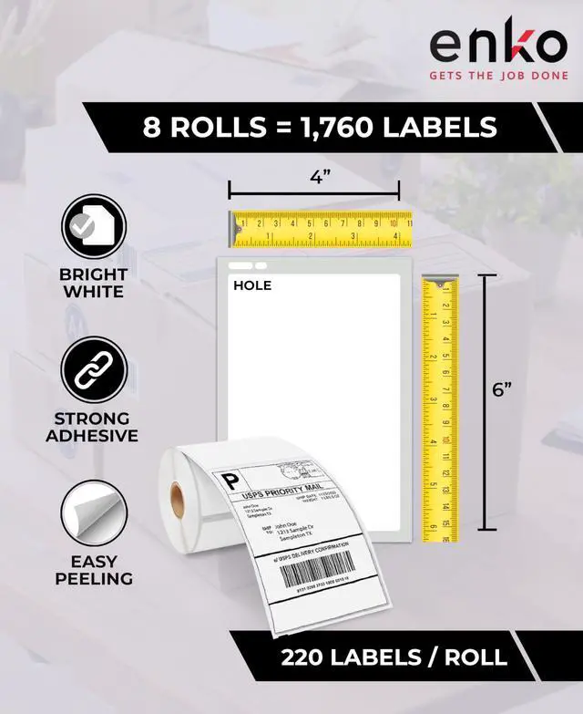 Alt view image 3 of 6 - 1744907 8 Rolls | 1760 Thermal 4 x 6 in Address and Shipping Labels | 4 x 6 in Strong Adhesive and Smudge Resistant Labels Compatible with Dymo LabelWriter 4XL and Zebra 4XL Thermal Printers