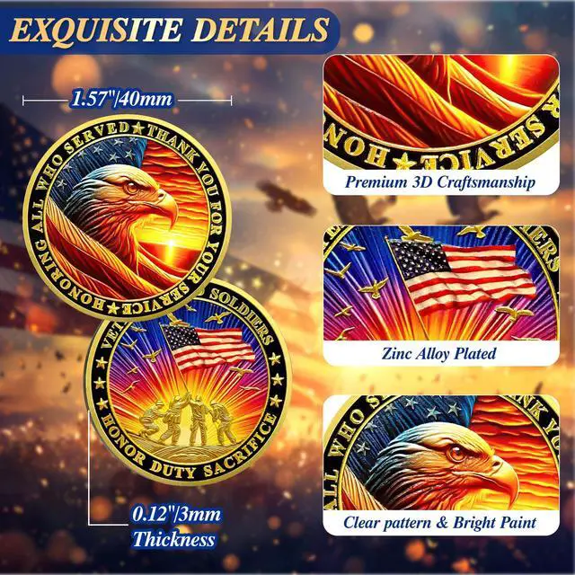Alt view image 3 of 7 - Bulk 50 Pcs Military Challenge Coins - Thank You for Your Service Delicate Veterans Challenge Coin Military Appreciation Gifts for Men Women Veterans Army