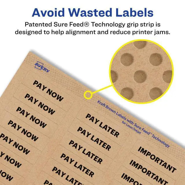 Alt view image 4 of 6 - ® Kraft Brown Rectangle Labels, Sure Feed® Technology, 0.5" x 1.75", 6,000 Kraft Brown Labels, Print-to-The-Edge, Laser/Inkjet Printable