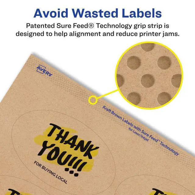 Alt view image 4 of 6 - ® Kraft Brown Oval Labels, Sure Feed® Technology, 2" x 3-1/3", 400 Kraft Brown Labels, Print-to-The-Edge, Laser/Inkjet Printable