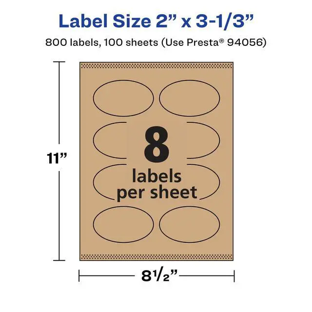 Alt view image 5 of 6 - ® Kraft Brown Oval Labels, Sure Feed® Technology, 2" x 3-1/3", 800 Kraft Brown Labels, Print-to-The-Edge, Laser/Inkjet Printable