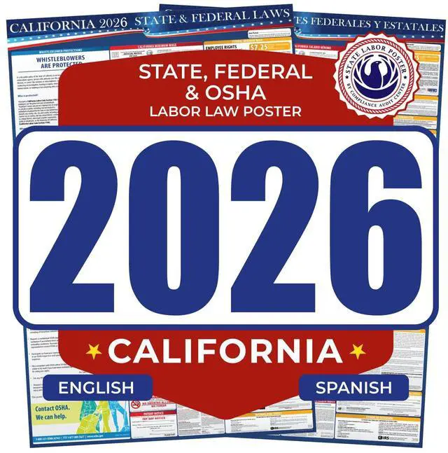 Main image of 2026 California State & Federal Mandatory Labor Law Poster, OSHA Compliant (Combo)
