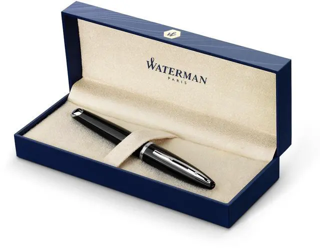 Main image of Carène Black Sea Fountain Pen, High-Gloss Black with Palladium Plated Trim, Fine Nib with Blue Ink Cartridge, Gift Box