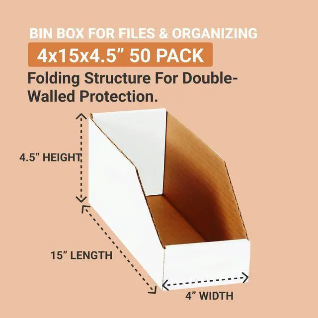 Alt view image 2 of 6 - Storage Bins Medium 4"L x 15"W x 4 1/2"H 50-Pack - Corrugated Cardboard Box for Packing, Moving, and Storage