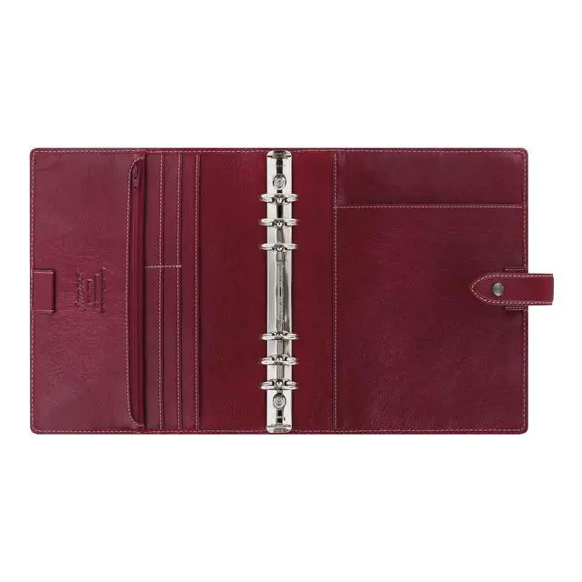 Alt view image 3 of 7 - Malden Organizer, A5 Size, Burgundy - Tactile, Full-Grain Buffalo Leather, Six Rings, Cotton Cream Week-to-View Insert, Multilingual (C021703)