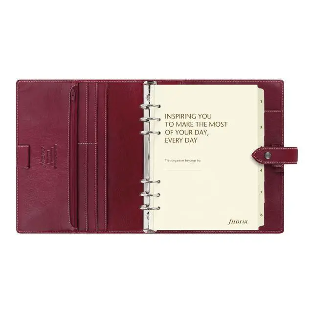 Alt view image 4 of 7 - Malden Organizer, A5 Size, Burgundy - Tactile, Full-Grain Buffalo Leather, Six Rings, Cotton Cream Week-to-View Insert, Multilingual (C021703)