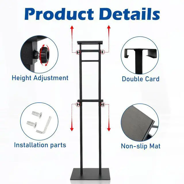 Alt view image 3 of 7 - Poster Stand, Poster Board Stand for Display, Banner Stand, Black, 4-Pack | Adjustable 43"-78", Iron Base with Non-Slip Mat, Double-Sided Dispaly, Hold up to 10 lbs, for Shop/Restaurant/Wedding