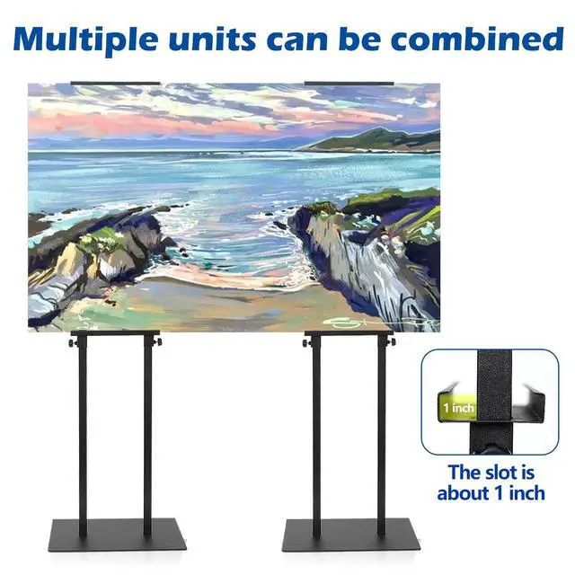 Alt view image 4 of 7 - Poster Stand, Poster Board Stand for Display, Banner Stand, Black, 4-Pack | Adjustable 43"-78", Iron Base with Non-Slip Mat, Double-Sided Dispaly, Hold up to 10 lbs, for Shop/Restaurant/Wedding