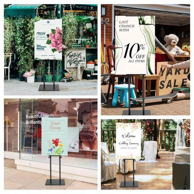 Alt view image 7 of 7 - Poster Stand, Poster Board Stand for Display, Banner Stand, Black, 4-Pack | Adjustable 43"-78", Iron Base with Non-Slip Mat, Double-Sided Dispaly, Hold up to 10 lbs, for Shop/Restaurant/Wedding