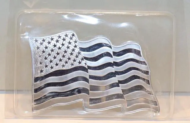Main image of 1 oz Old Glory American Flag by SMI 1 oz.999 Silver Bullion Security Art Bar