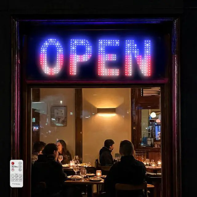 Alt view image 2 of 7 - LED Open Sign for Business, 30"L x 10"W Light Up Open Sign, Brightness Adjustable, Remote Control Open Sign for Window Store Salon Cafe Bar Shops (USA Flag Design)